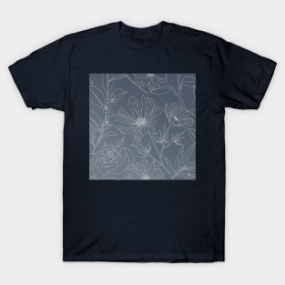 Flowers Silver Outline Gray Gradient Elegant Design T-Shirt